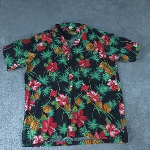 Royal Creations Shirt Mens XL Black Hawaiian Pineapple Floral Aloha Made Hawaii